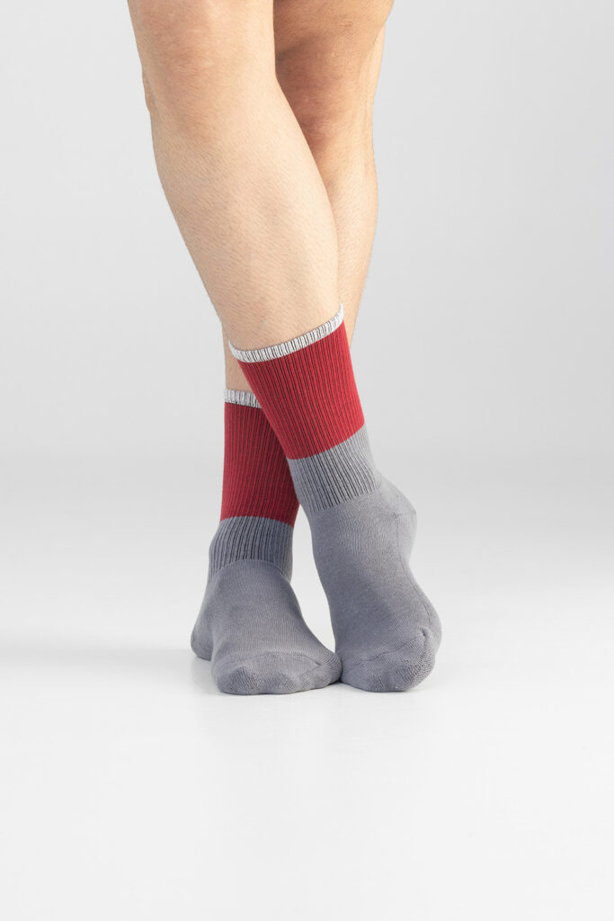 Color Blocking Socks, Burgundy & Grey