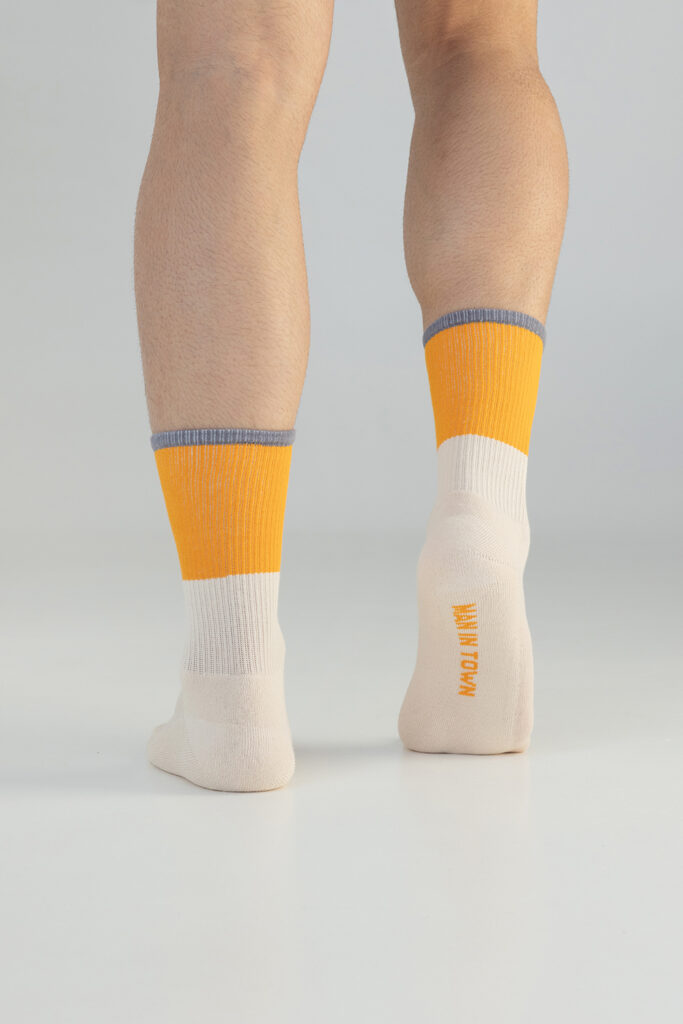 Color Blocking Socks, Orange & Beige