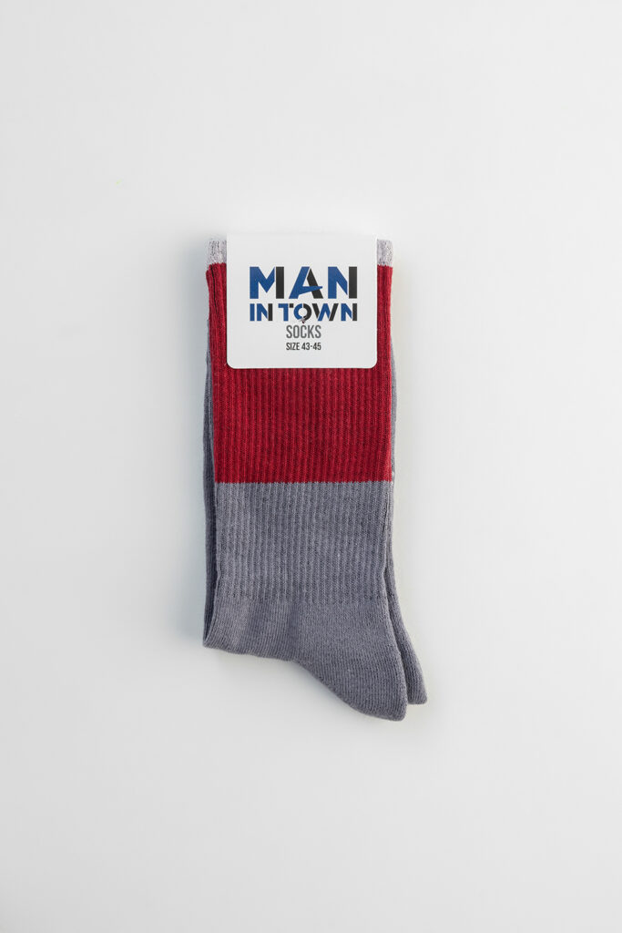 Color Blocking Socks, Burgundy & Grey