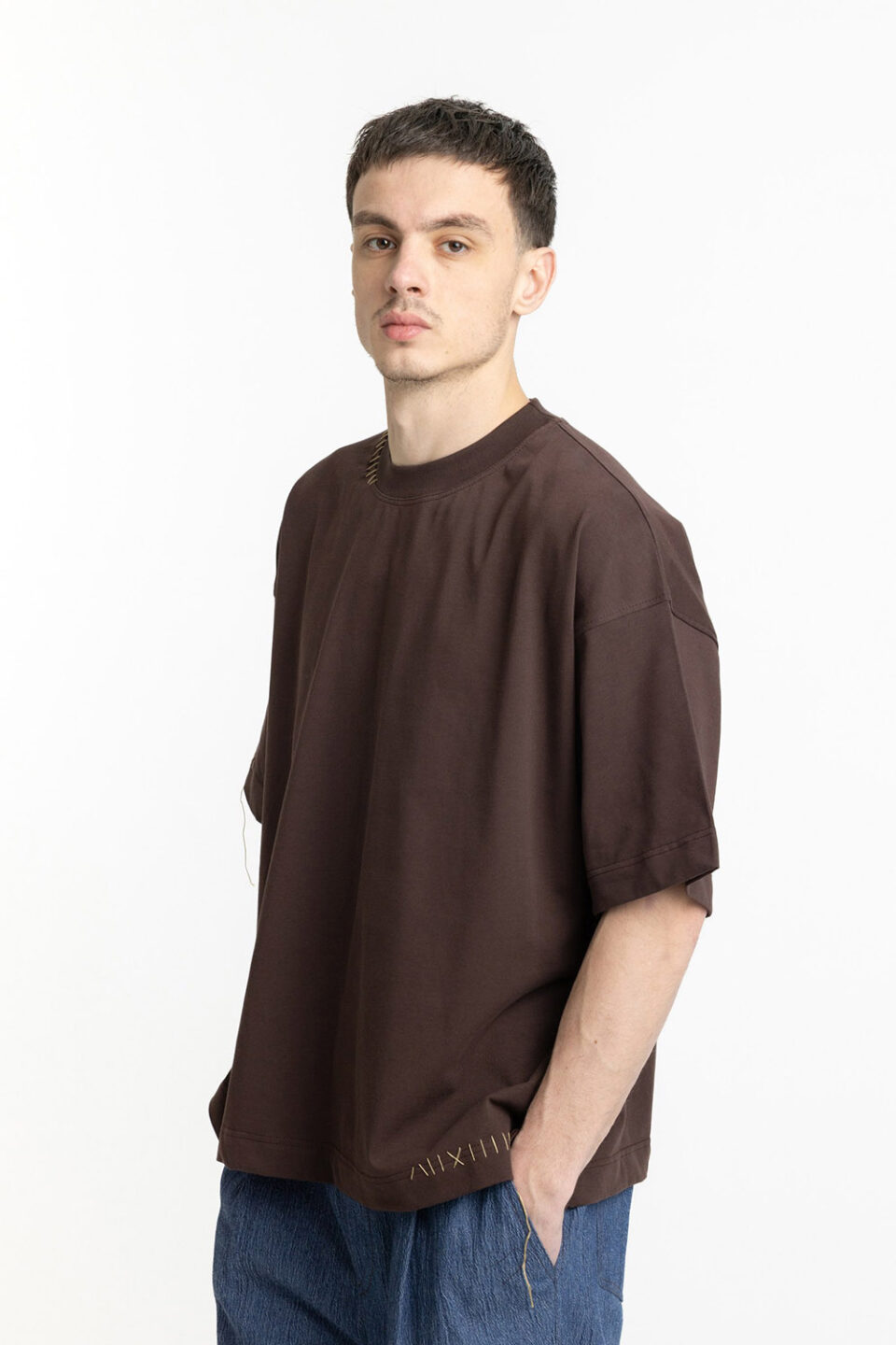Stitched Oversized T-Shirt, Brown