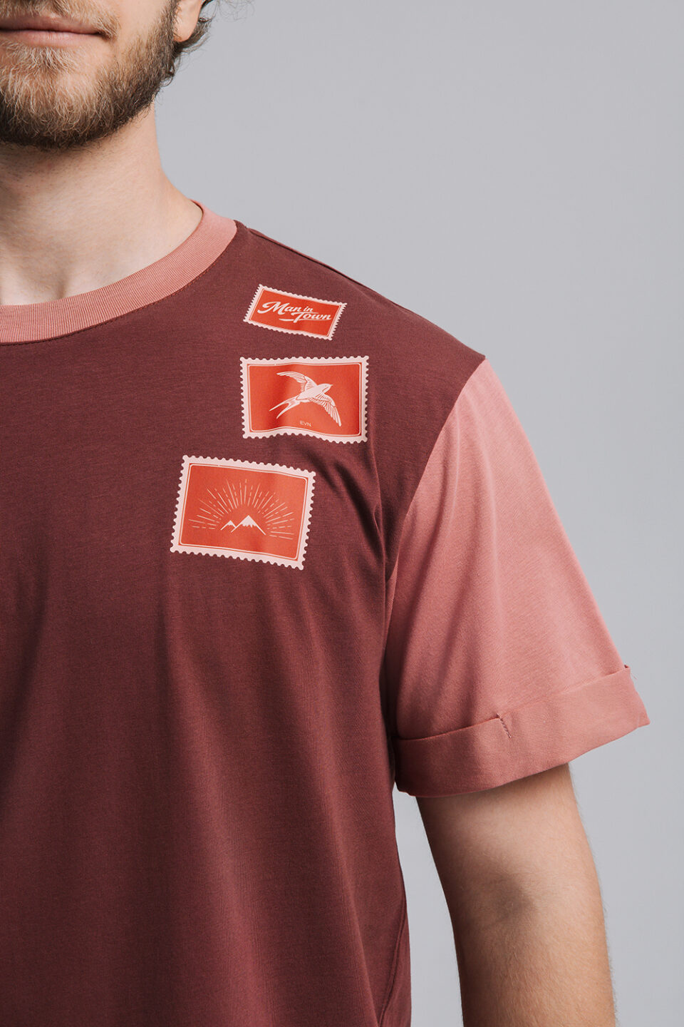 Postage Stamp T-Shirt, Burgundy