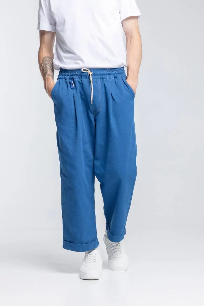 Wide Cotton Pant, Blue