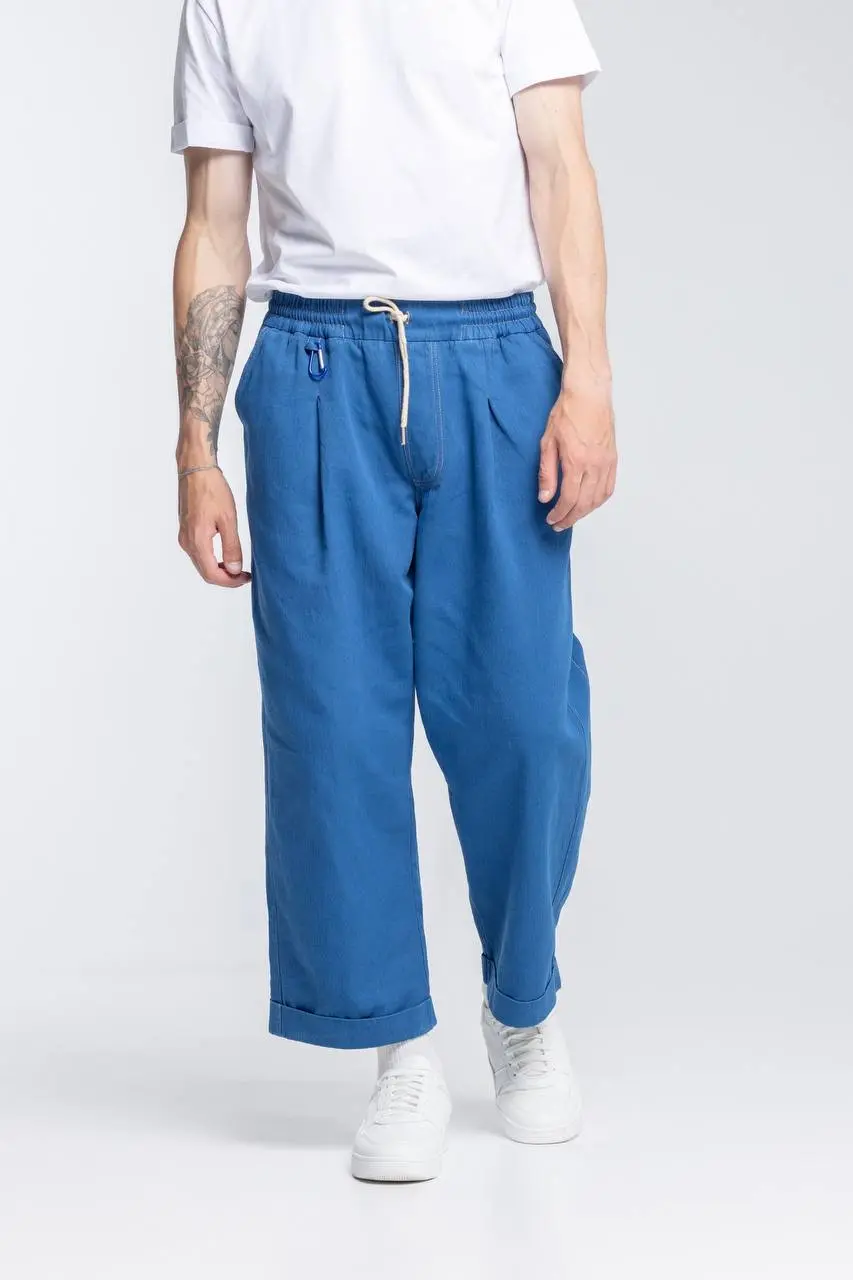 Wide Cotton Pant, Blue